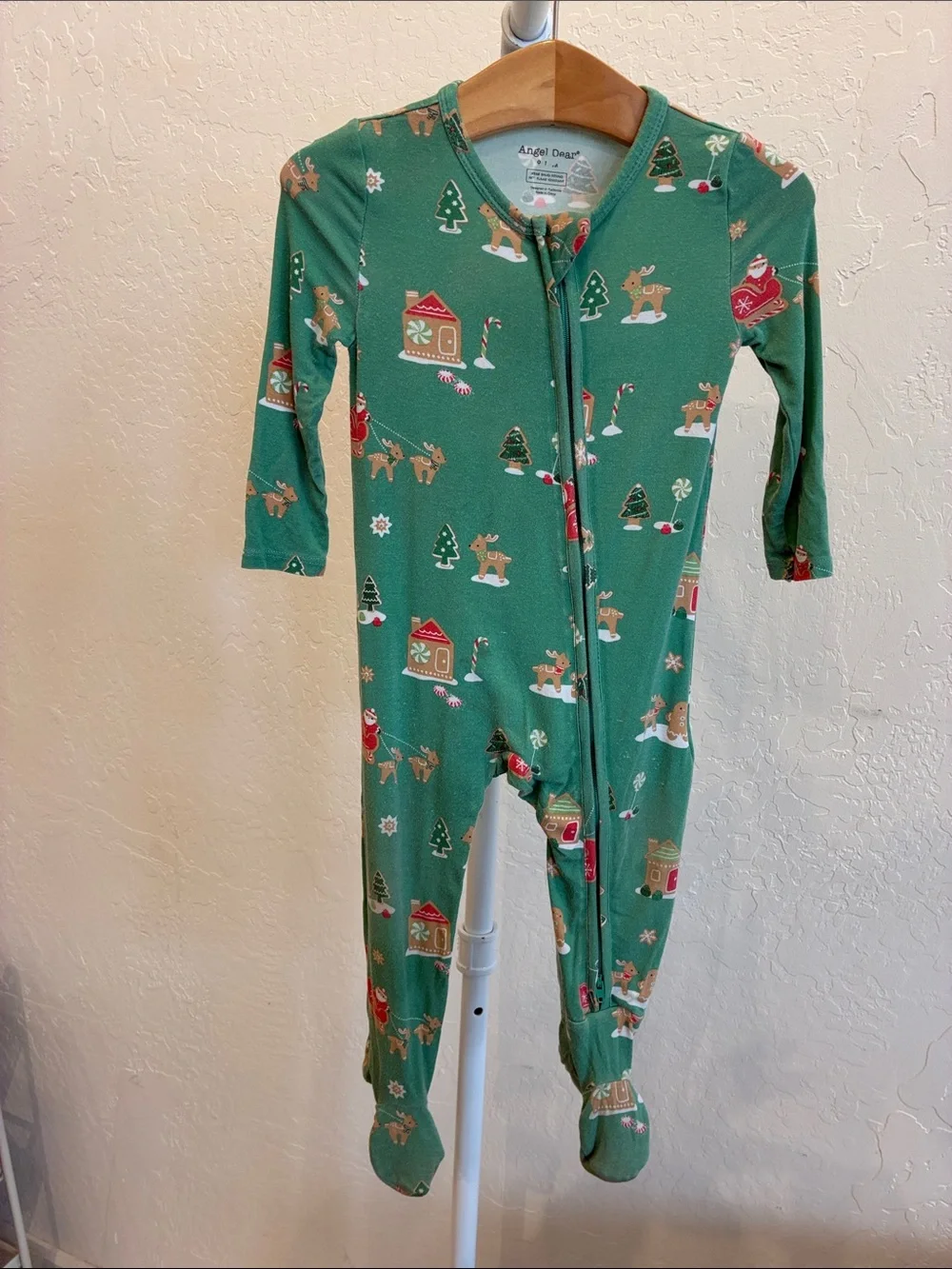 Angel Dear Green Gingerbread Holiday Footed One-Piece Pajamas